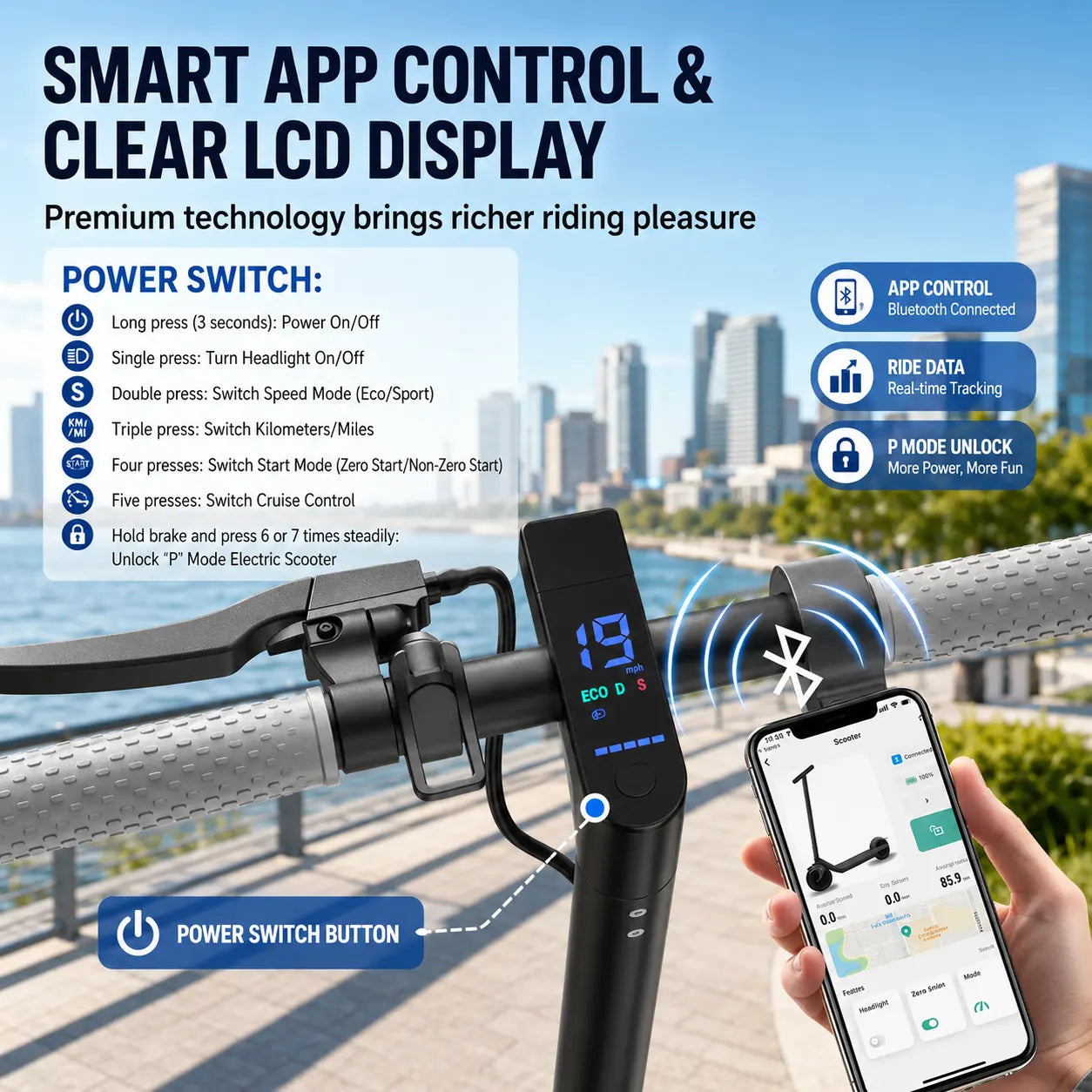 350W --Foldable Electric Scooter for Adults, 19MPH Top Speed 15 Mile Range, IP64 Waterproof Commuter E-Scooter, Smart APP Control, Dual EABS Drum Brakes, One Step Fold Aluminum Frame Max 265LBS Load