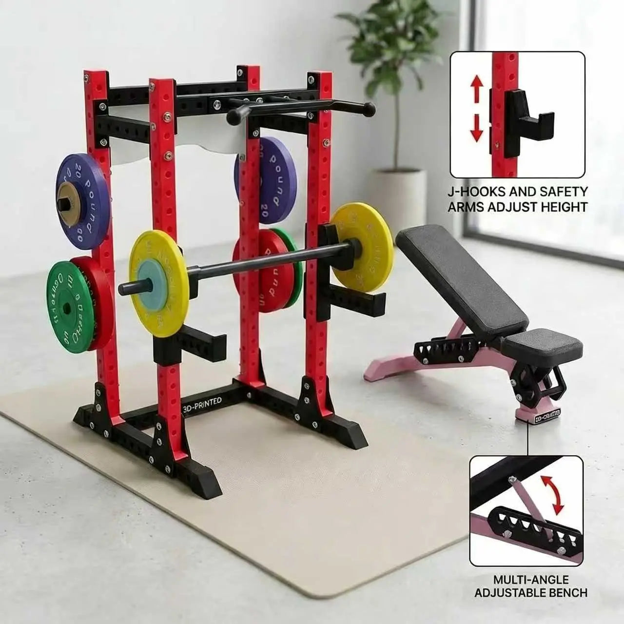 Mini Fitness Bench, Adjustable Angle 3D Printed Chair, Home Gym Decor, Workout Toy Set, Desk Model, Barbell Rack, Teen Gift, Desk Exercise Equipment, Workout Training Equipment