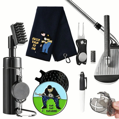 Golf Club Cleaning Kit with Golf Club Cleaner, Golf Towel, Divot Repair Tool, Groove Sharpener, Golf Ball Alignment Kit, Golf Accessories, Golf Gear, Golf Equipment, Golf Supply for Women Men, Happy Gilmore Christmas Gift for Golf Lovers, Golf Gift Sets