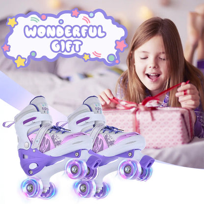 TOMSHOO Adjustable Light up Roller Skates for Kids Boys Girls 2 Sizes Glowing Wheels Outdoor Indoor Skating Purple White