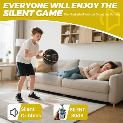 Silent Basketball Pro Max No.7 Black Gold High Density Quiet Training Ball with Real Bounce for Apartment Home Practice