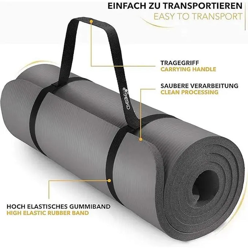 Fitness Exercise Mat Phthalate-Free NBR Foam Yoga Pilates Gymnastics Mat with Adjustable Elastic Band Versatile Skin-Friendly Compact Design Non Slip Work Extra-Thick Non-Slip Yoga Mat with Strap Gym