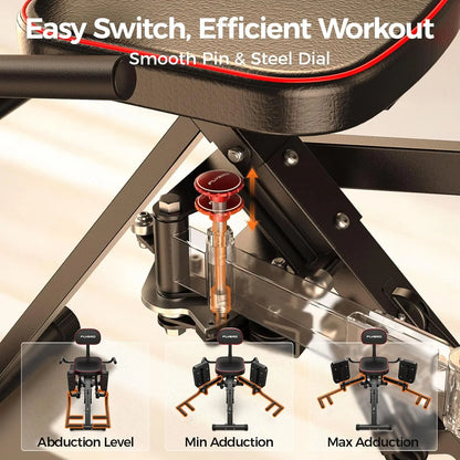 FED Fitness Series HA1 Hip Abductor Machine & Adductor Machine for Home Gym, Glute & Inner Thigh Trainer with 6 Adjustable Resistance Bands, Dual Foot Bar, up to 108LBS Resistance Home Exercise Equipment