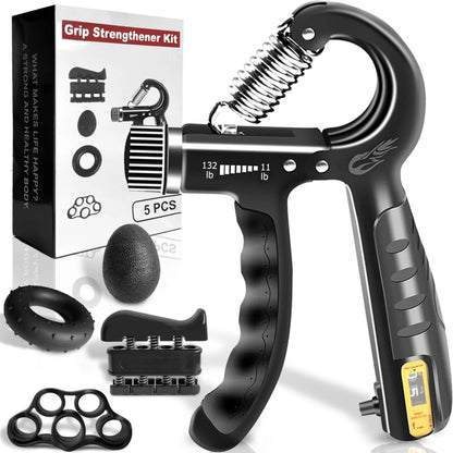 Hand Grip Strengthener Kit 5 Pack Adjustable Finger Forearm Hand Exerciser | Adjustable Grip Trainer, Finger Stretcher & Stress Ball Set for Strength Training & Hand Exercises