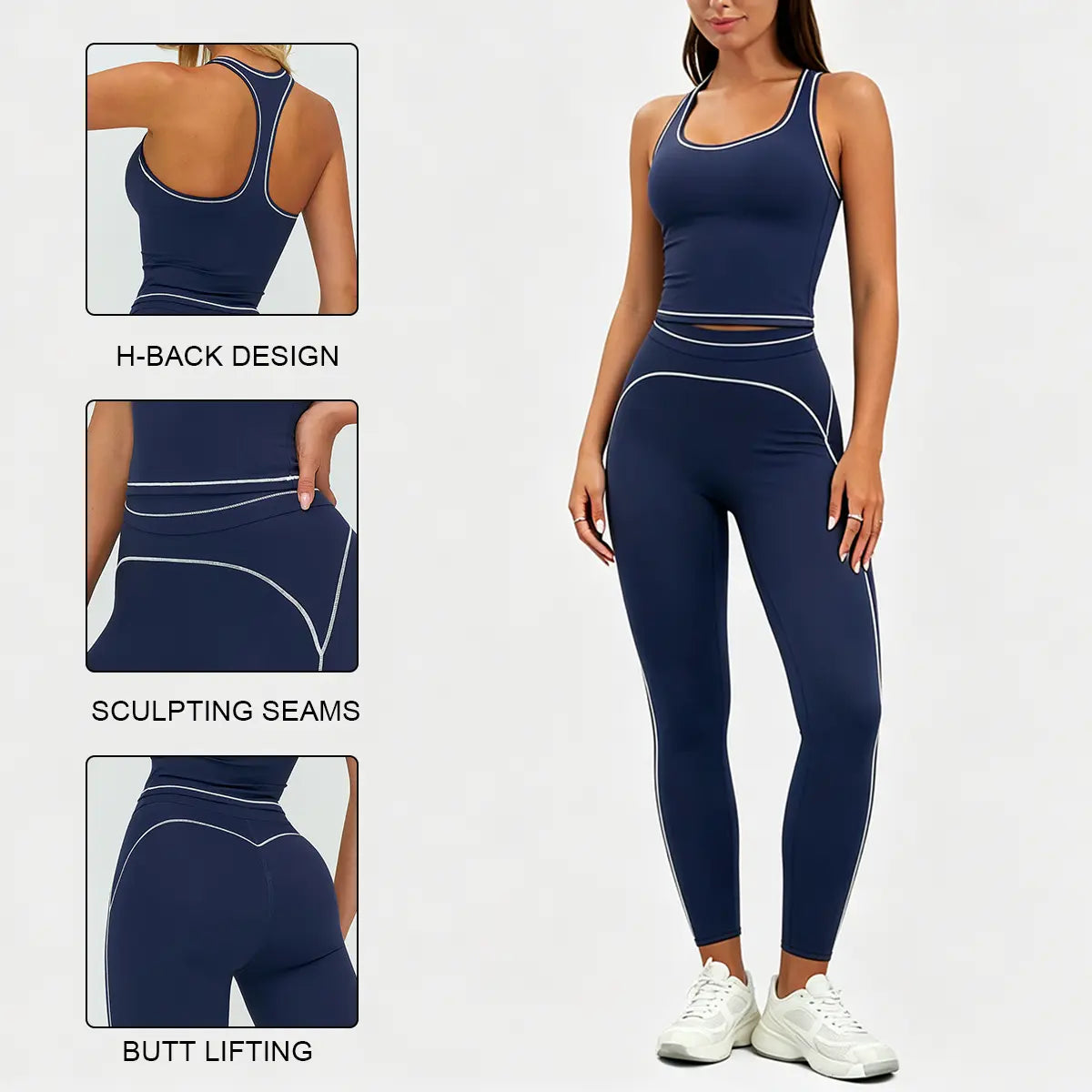 Aoqta Women'S 2-Piece Female Workout Set, V-Neck Racerback Tank Top, High Waist Butt Lifting Pants with Contrast Trim for Gym, Yoga