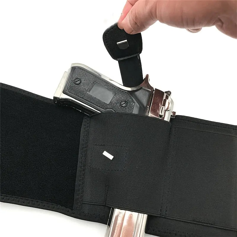 Tactical Covert Carrying Leather Bellyband Holster - Elastic, Breathable, Comfortable Tactical Equipment for Men, Right-Handed, Black Concealed Carry Accessory for Sports & Outdoor Use