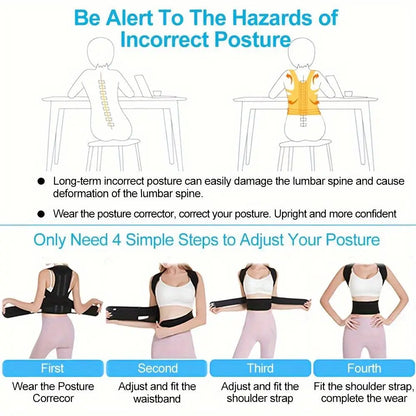 Adjustable Breathable Waist Brace - Lower Back Support & Posture Corrector Belt, Posture Strap, Back Correction Band for Gym, Sports, Office Sitting