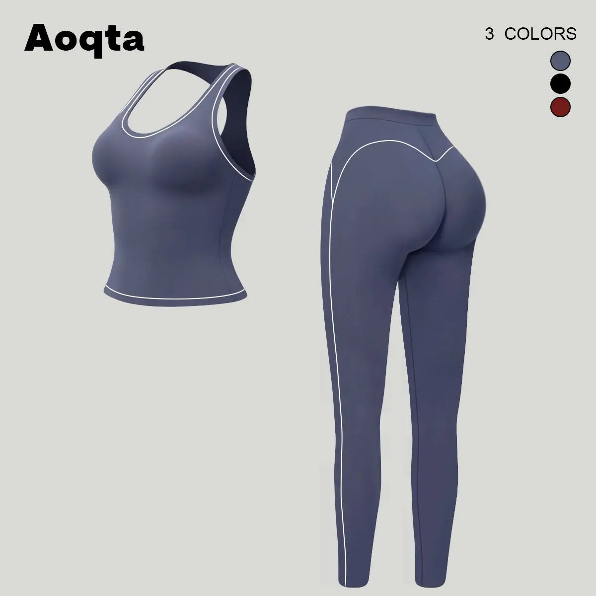Aoqta Women'S 2-Piece Female Workout Set, V-Neck Racerback Tank Top, High Waist Butt Lifting Pants with Contrast Trim for Gym, Yoga