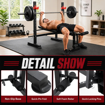 Standard Weight Bench Set , Adjustable Bench Press with Squat Rack, Foldable Flat Incline Decline Workout Bench for Home Gym Full Body