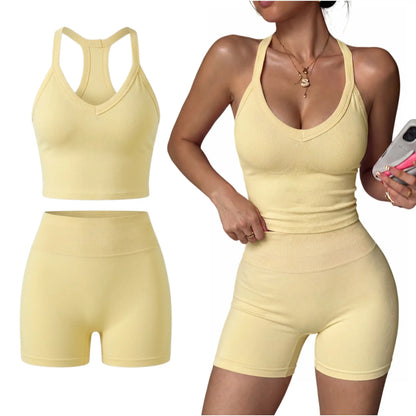 Women'S 2 Piece Yoga Outfit, Racerback Tank Top & Shorts Set, Padded Sports Bra, Sexy Back Support Workout Suit for Pilates & Outdoor Wear
