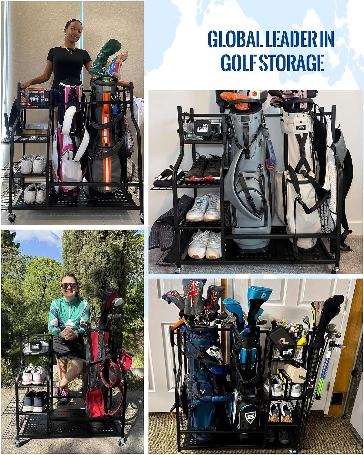 Golf Storage Garage Organizer, Golf Bag Storage Stand and Other Golfing Equipment Rack, Extra Storage Rack for Golf Clubs