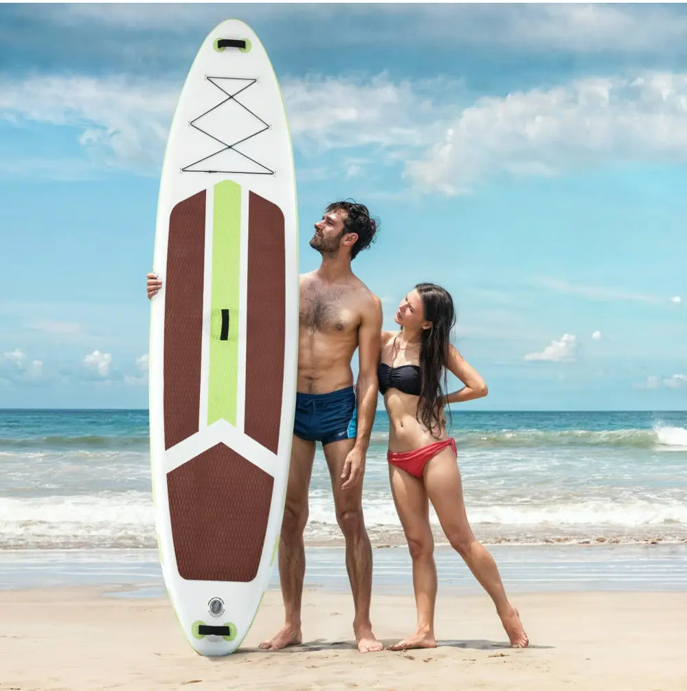 10.5Ft Inflatable Stand up Paddle Board, Non-Slip Deck, Complete SUP Accessories Set for All Skill Levels, Brown and Green