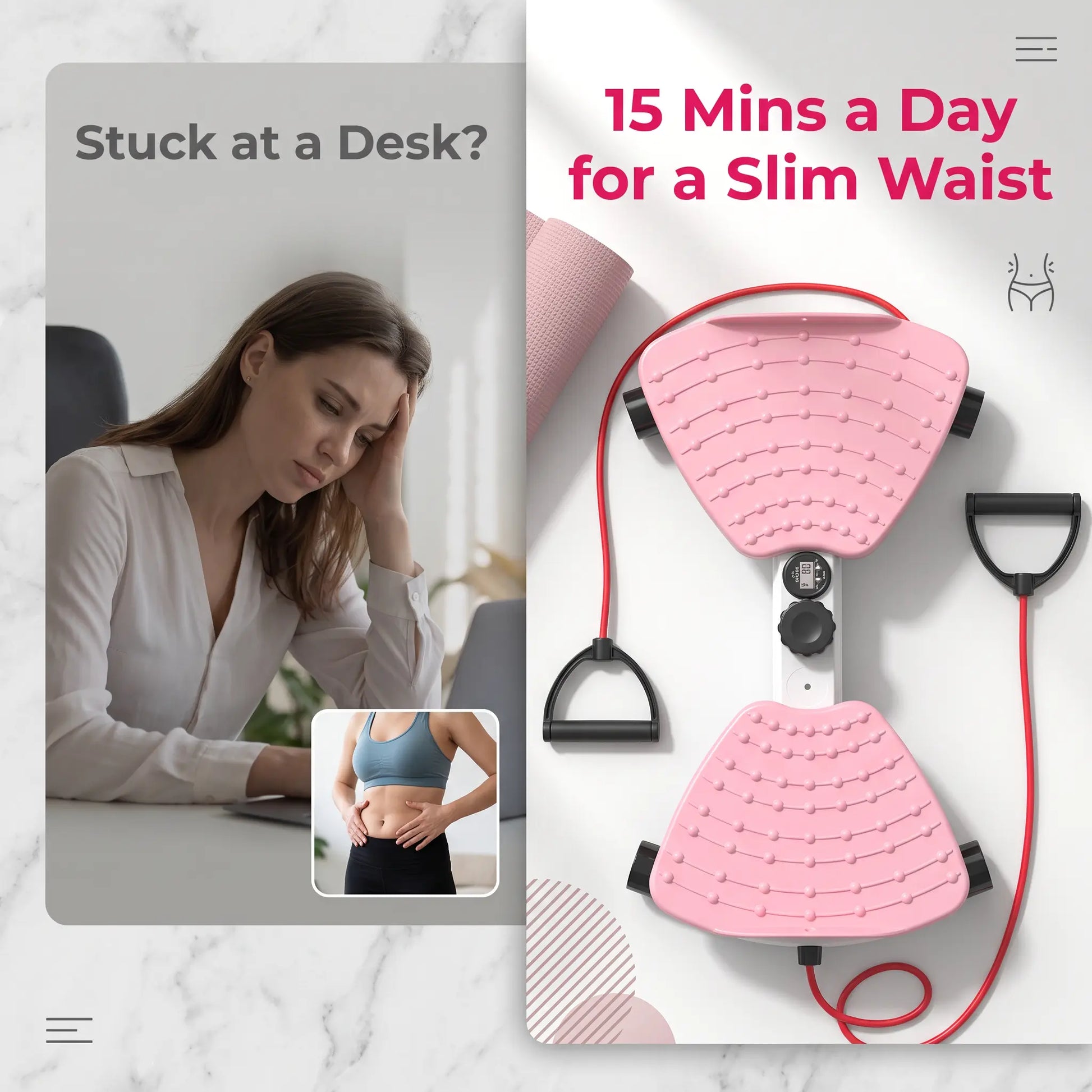 2-In-1 Unisex Twist Board with Adjustable Band - Functional Workout Equipment, Compact At-Home Gym Gear, Non-Slip Intensity-Adjustable Waist Leg Arm Trainer for Indoor Family Exercise