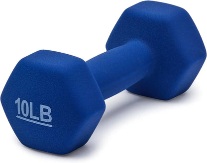 Hexagon Neoprene Dumbbell Hand Weights, 10LB Set of 2 with No-Roll Head, Navy Blue Weight Training & Muscle Toning Fitness Equipment, Hexagon Dumbbell
