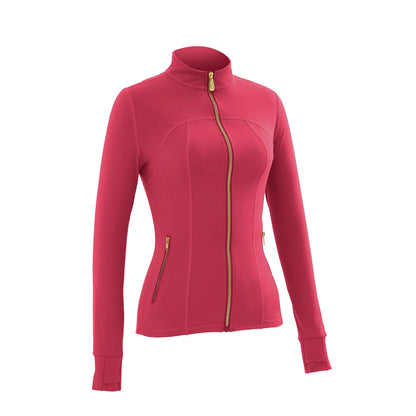 Gold Zipper Thumb Hole Yoga Jacket Women Slim Full Zip Workout Coat Zipper Pocket Fitness Activewear, Top & Leggings Separate Sale Backtoschool