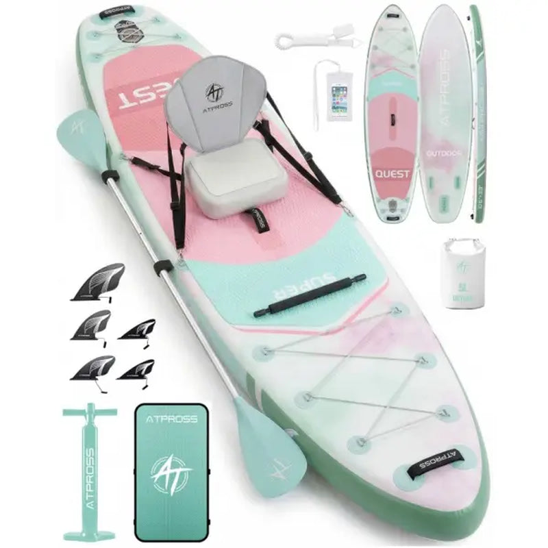 [Dealsforyoudays] 12'X36" Blow up Stand up Paddle Board, Wide Stable PVC Outdoor Sport SUP for Beginners, 500 Lbs Capacity with Kayak Seat, Safety Leash, Waterproof Phone Bag, Repair Kit, Camping Compatibility, Blow up Paddle Board, Stability Paddleboard,