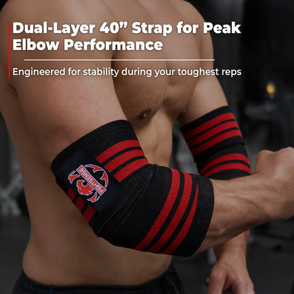 FIGHTSENSE Weightlifting Elbow Wraps (1 Pair) – 40” – Adjustable Powerlifting & Gym Support, Heavy Duty Compression Straps for Bench Press, Deadlift, Squats, Crossfit, Strength Training