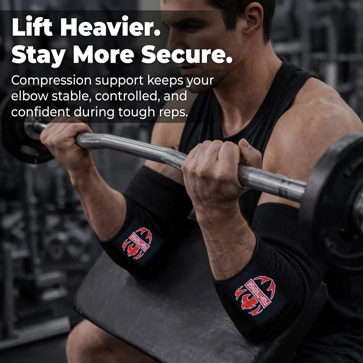 FIGHTSENSE Weightlifting Elbow Wraps (1 Pair) – 40” – Adjustable Powerlifting & Gym Support, Heavy Duty Compression Straps for Bench Press, Deadlift, Squats, Crossfit, Strength Training