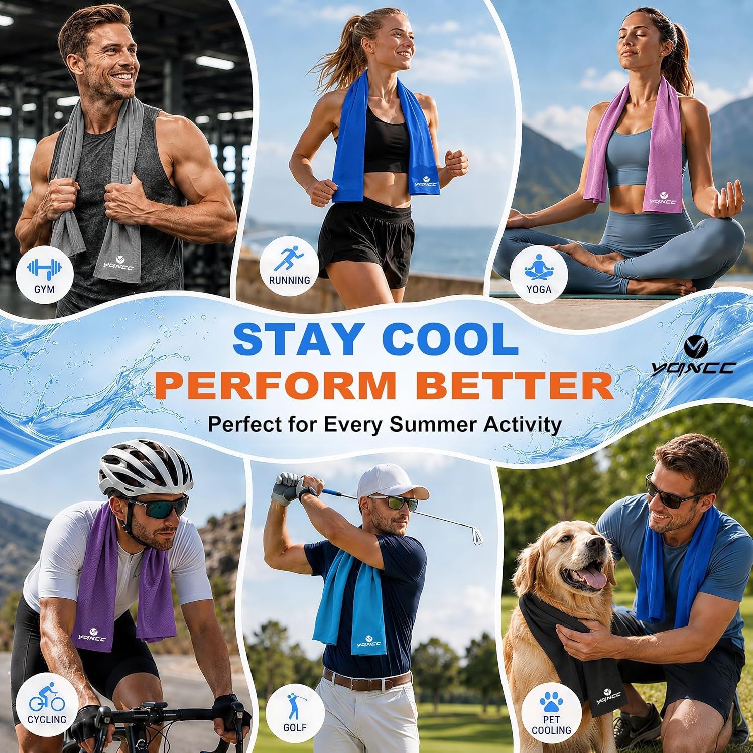4 Pack Cooling Towels (47"X12"), Ice Cool Towels for Neck & Face | Soft Breathable Microfiber, Instant Cooling Neck Wraps, Ideal for Yoga, Golf, Gym, Running, Camping & Hot Weather