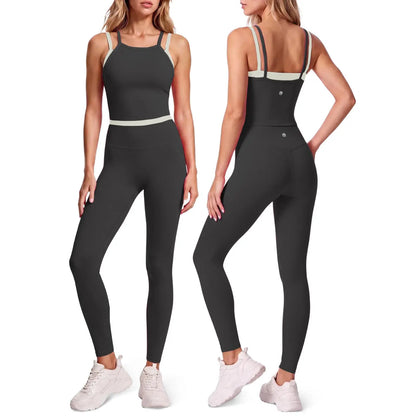 Aoysky Women'S 2-Piece High Stretch Workout Set, Padded Sleeveless Camisole Tank Top & High Waisted Fitted Leggings, Quick Dry Sporty Gymswear for Fitness Training & Yoga, Outdoor Active Outfit