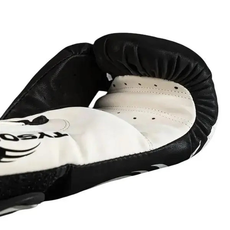 Venum Mike Tyson Replica Boxing Gloves - Deep Black/Optical White, Boxing Equipment with Mesh Panels & Triple Foam for All Season Training/Fights, Combat Sports Gloves, Durable Sports Gloves