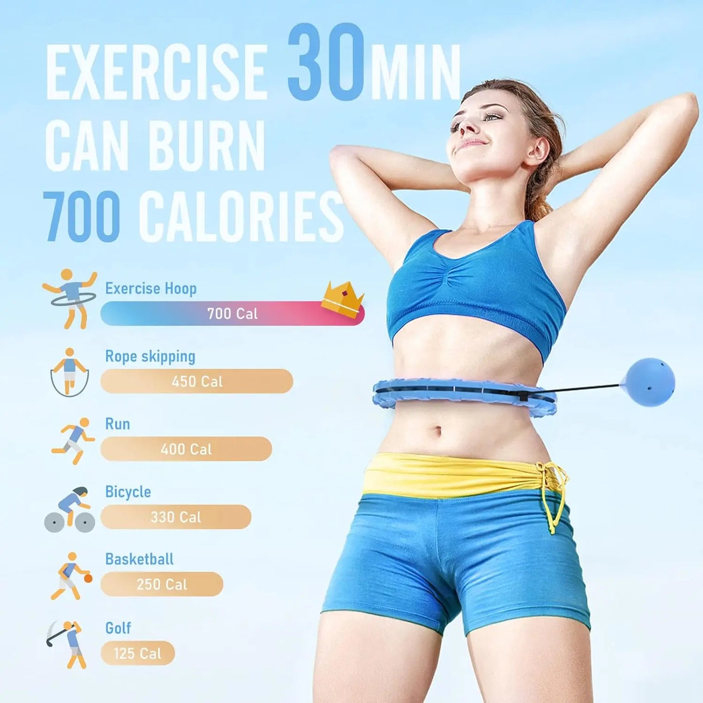 2026 Detachable Smart Hula Hoop - Blue, with 24 Solid Segments Weighted Hula Circle Hoops for Adults , Infinity Fitness Hoop plus Size 47 Inch, 24 Detachable Links, Exercise Hoop Suitable for Women and Beginners Thigh Master