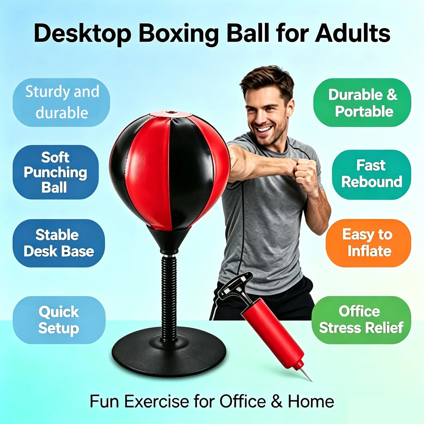 Desktop Inflatable Punching Bag PU Leather Stress Relief Toy Strong Suction Cup Reflex Ball with Air Pump Office Desk Fidget Toy Anxiety Relief Desktop Game Trendy Sensory Toy Perfect Birthday Christmas Gift for Boys Teen Men