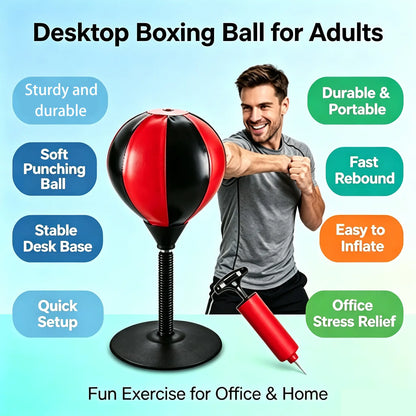 Desktop Inflatable Punching Bag PU Leather Stress Relief Toy Strong Suction Cup Reflex Ball with Air Pump Office Desk Fidget Toy Anxiety Relief Desktop Game Trendy Sensory Toy Perfect Birthday Christmas Gift for Boys Teen Men
