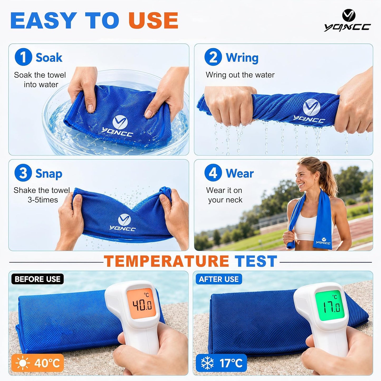 4 Pack Cooling Towels (47"X12"), Ice Cool Towels for Neck & Face | Soft Breathable Microfiber, Instant Cooling Neck Wraps, Ideal for Yoga, Golf, Gym, Running, Camping & Hot Weather