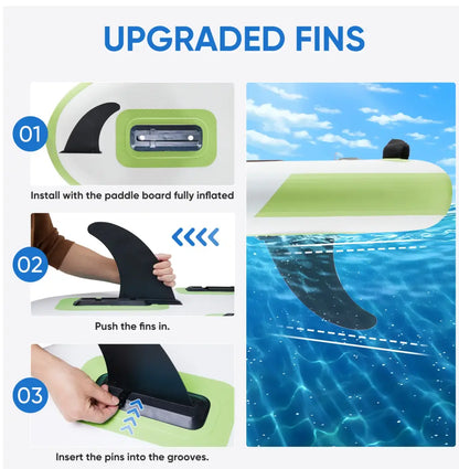 10.5Ft Inflatable Stand up Paddle Board, Non-Slip Deck, Complete SUP Accessories Set for All Skill Levels, Brown and Green