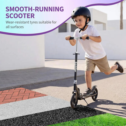 Lightweight Aluminum Folding Kick Scooter for Adults & Kids, Compact Commuter with 8-Inch Big Wheels and Wide Deck, Supports 220 Lbs, Foldable, Adjustable, Foldable Scooter, Kickscooter, Unisex, Ride on Scooter, One-Second Fold