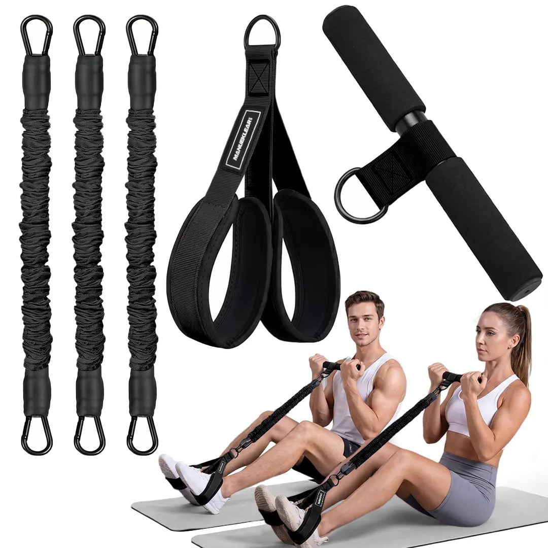 MANUEKLEAR Women'S 5-In-1 Home Fitness Gym Strap Set, Upgraded 3-Tube Pedal Resistance Bands with Handles, Adjustable Tension Ropes, Hip Thrust Belt, Ankle Straps, Glute Bands, Sliding Discs for ABS Waist Training