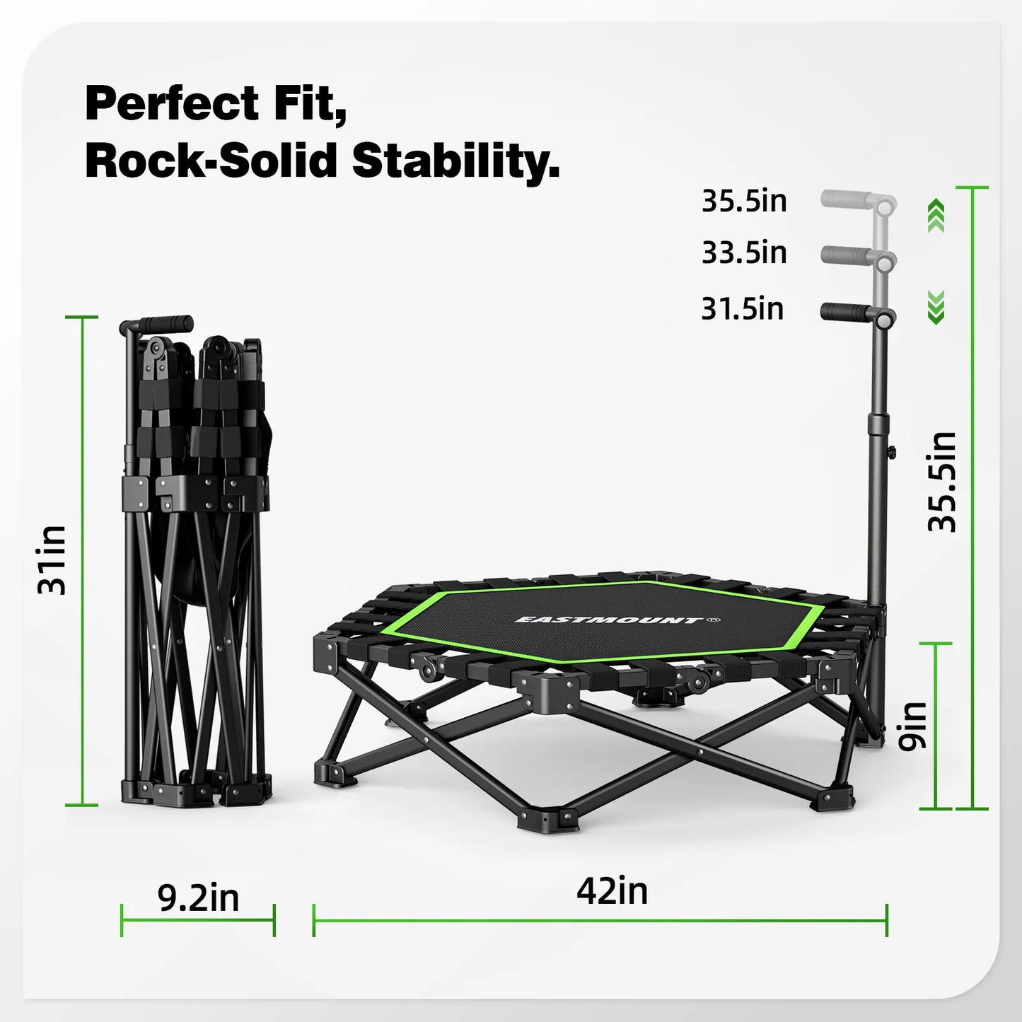 EAST MOUNT 42" Folding Fitness Trampoline for Adults, Foldable Mini Trampoline with Handle, Exercise Rebounder, Small Trampoline for Adults, Max Load 440Lbs, for Indoor Garden Workout