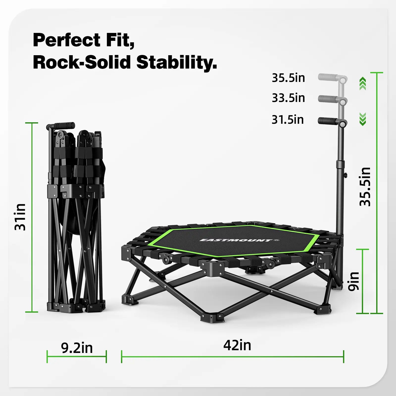 EAST MOUNT 42" Folding Fitness Trampoline for Adults, Foldable Mini Trampoline with Handle, Exercise Rebounder, Small Trampoline for Adults, Max Load 440Lbs, for Indoor Garden Workout