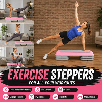 Adjustable Non-Slip PE Material Aerobic Step Platform - Textured Surface, Stackable Stable Base, Portable Home Gym Fitness Equipment for Cardio Workouts, Step Aerobics