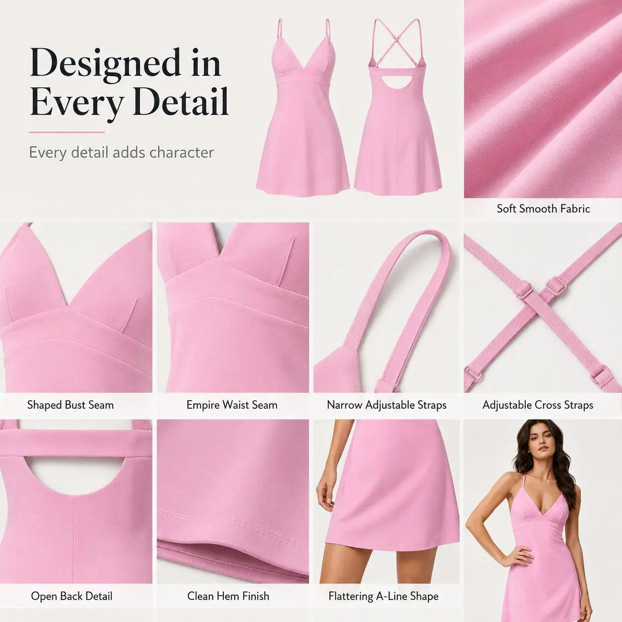 Women'S V-Neck Spaghetti Strap Sports Tennis Dress – Breathable, Flowy Golf & Fitness Dress with Built-In Anti-Exposure Shorts