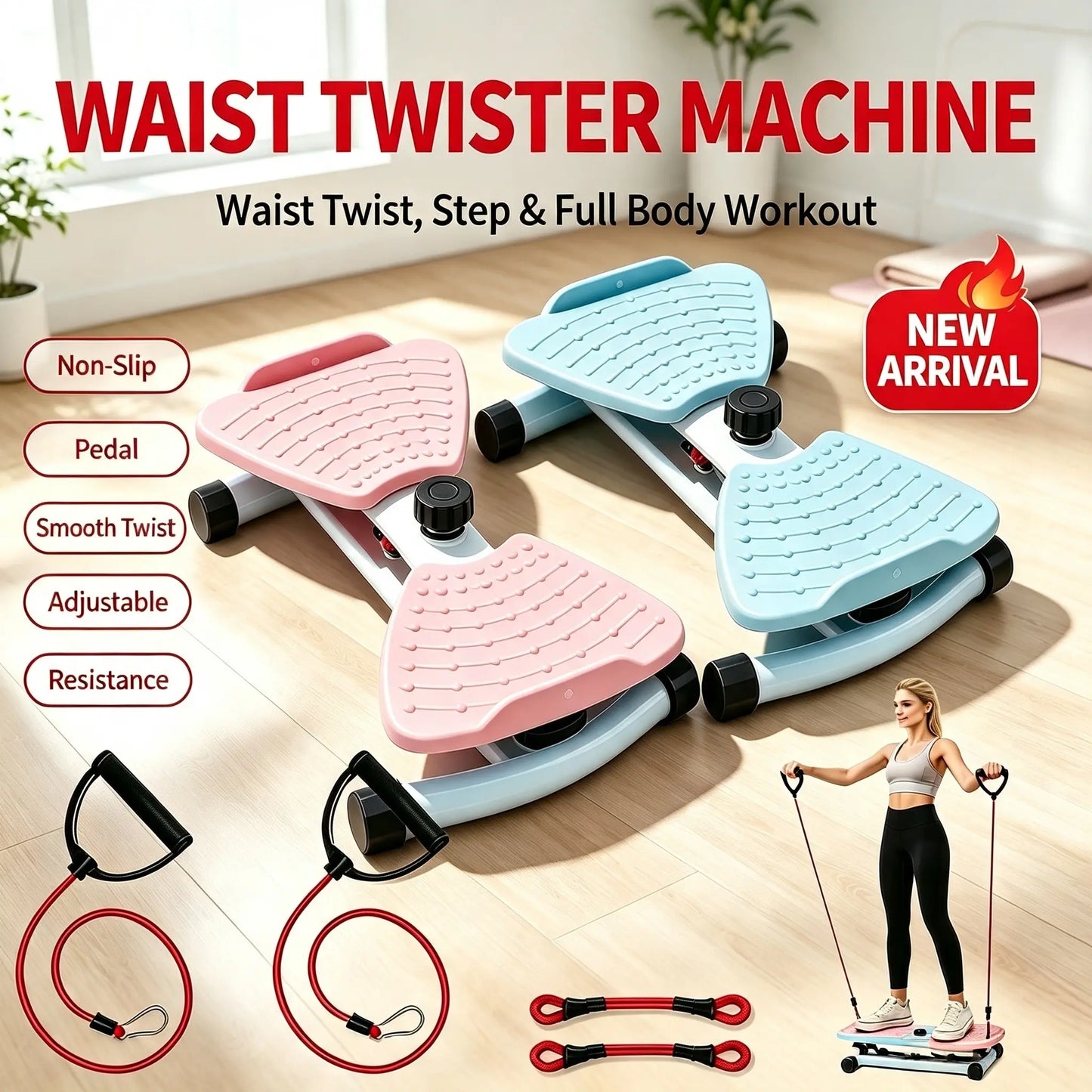 Waist Twisting Machine - Detachable Resistance Bands, Massage Nodes, Non-Slip Rotating Balance Trainer, Compact Portable Home Workout Equipment, Abdominal & Stomach Workout Gear for Home Use