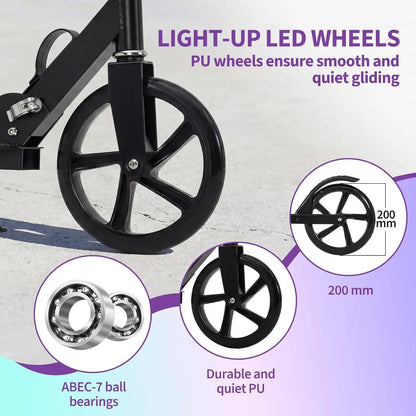 Lightweight Aluminum Folding Kick Scooter for Adults & Kids, Compact Commuter with 8-Inch Big Wheels and Wide Deck, Supports 220 Lbs, Foldable, Adjustable, Foldable Scooter, Kickscooter, Unisex, Ride on Scooter, One-Second Fold