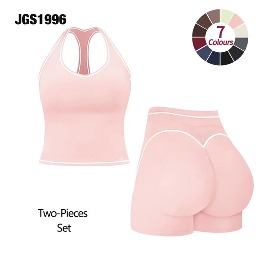 JGS1996 Women'S 2-Piece Activewear Clothing Sets – Contrast Trim Crop Sports Bra & High Waist Skinny Gym Shorts, High Stretch Breathable Quick Dry Tracksuit with Spaghetti Strap Backless Design for Yoga Workout Summer All Seasons