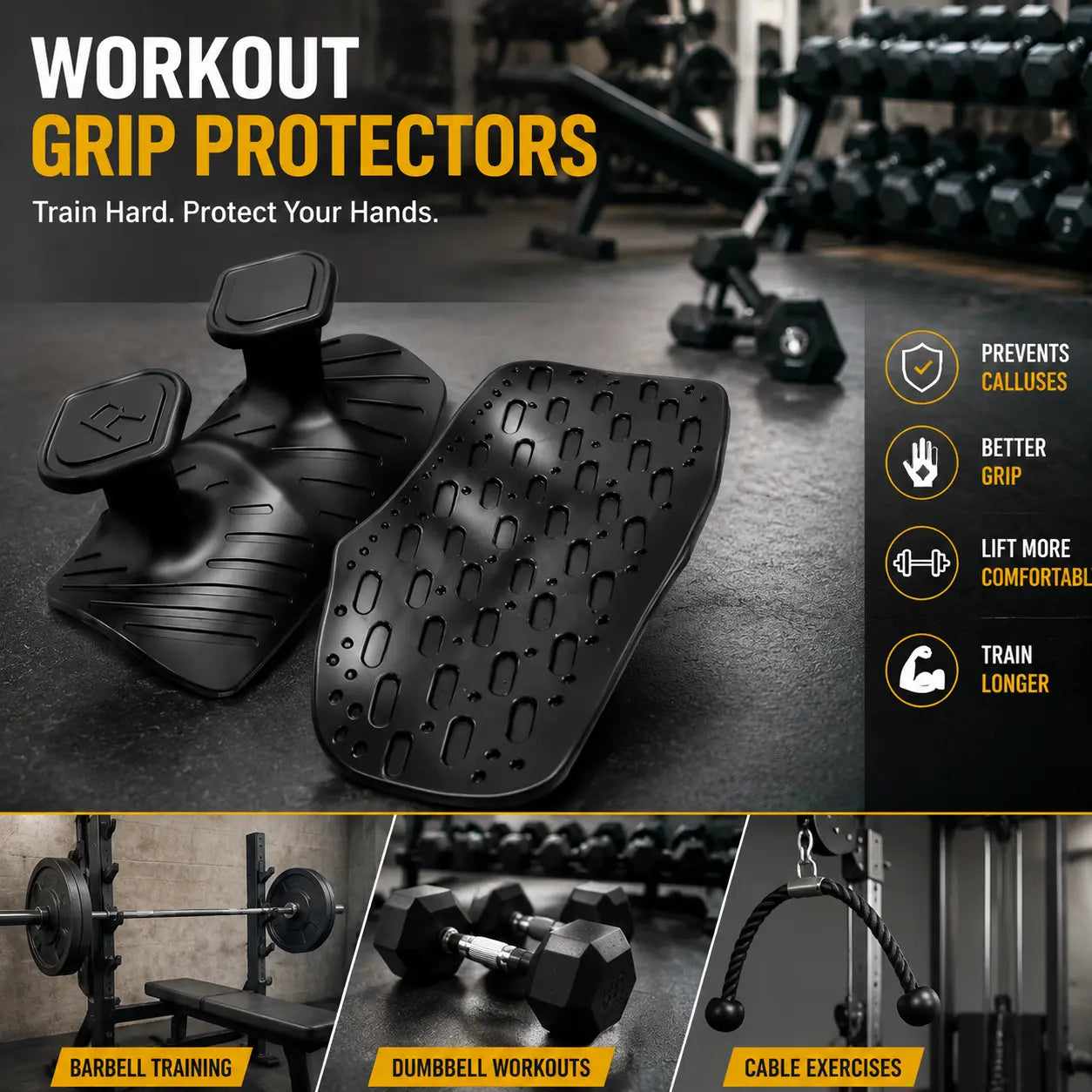 Anti-Slip Workout Grips - Ergonomic Rubber Hand Protector Gloves for Weight Lifting, Pull-Ups, Gym Training and Exercise, for Men and Women