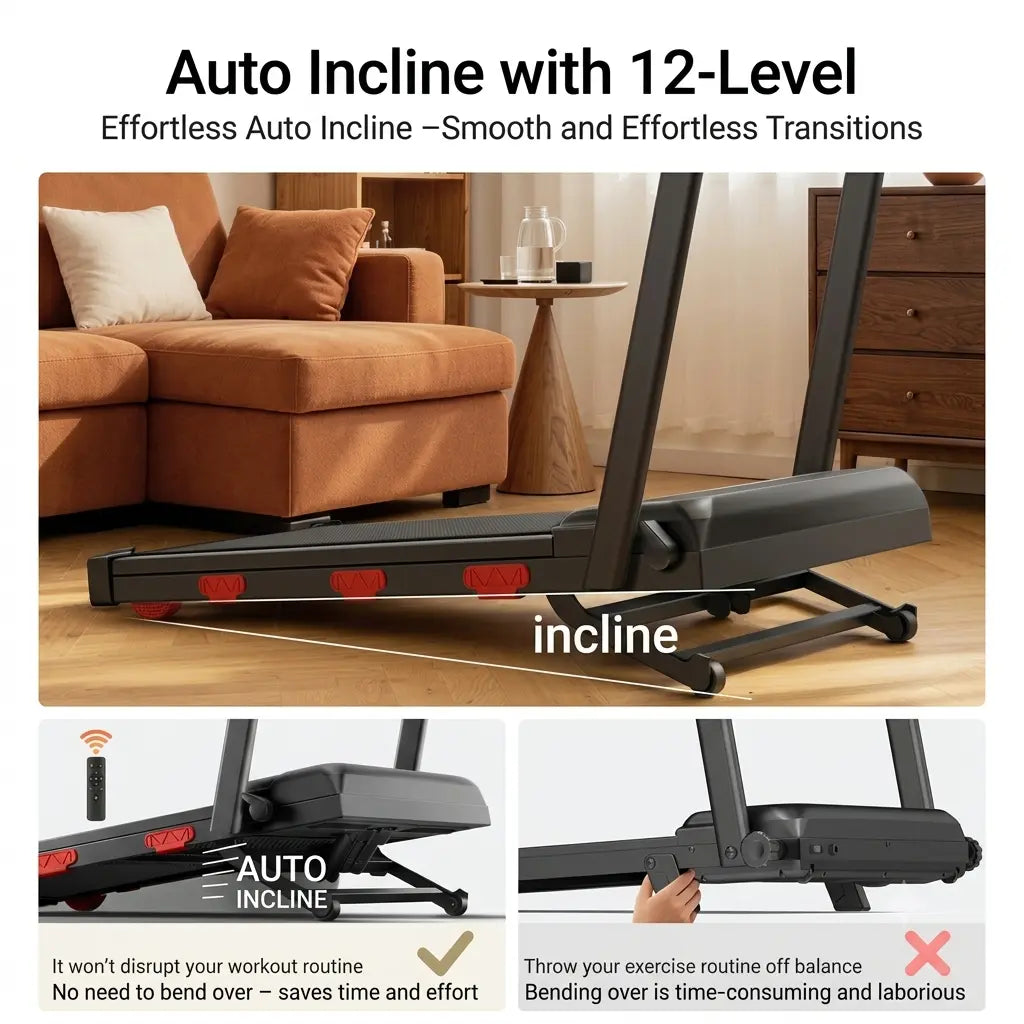 UMAY Auto Incline Treadmill with 3 LED Display | 3.0HP 300LBS Heavy Duty 10S Foldable Walking Pad | under Desk Home Office Workout | Compact Gym Machine for Men & Women