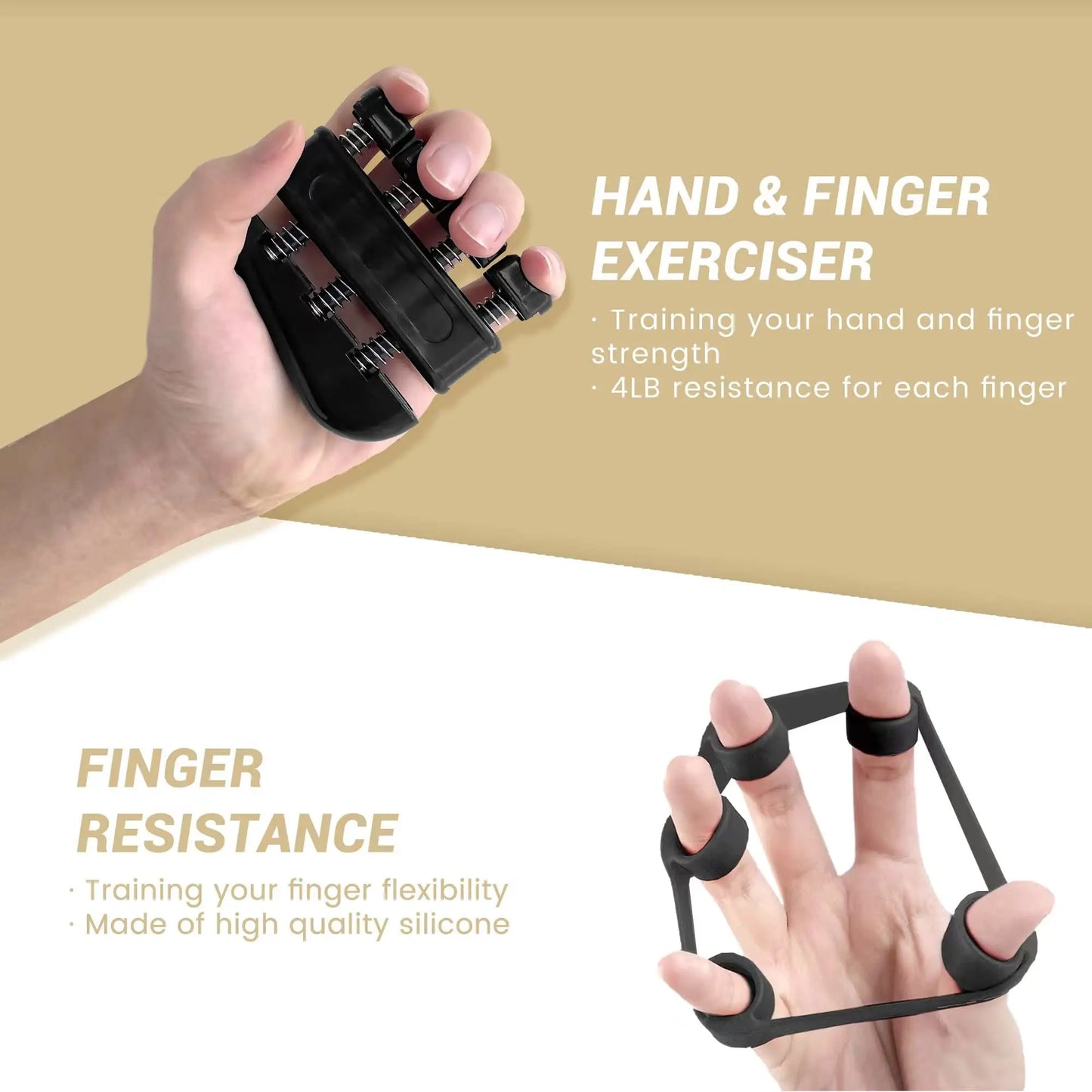 Hand Grip Strengthener Kit 5 Pack Adjustable Finger Forearm Hand Exerciser | Adjustable Grip Trainer, Finger Stretcher & Stress Ball Set for Strength Training & Hand Exercises