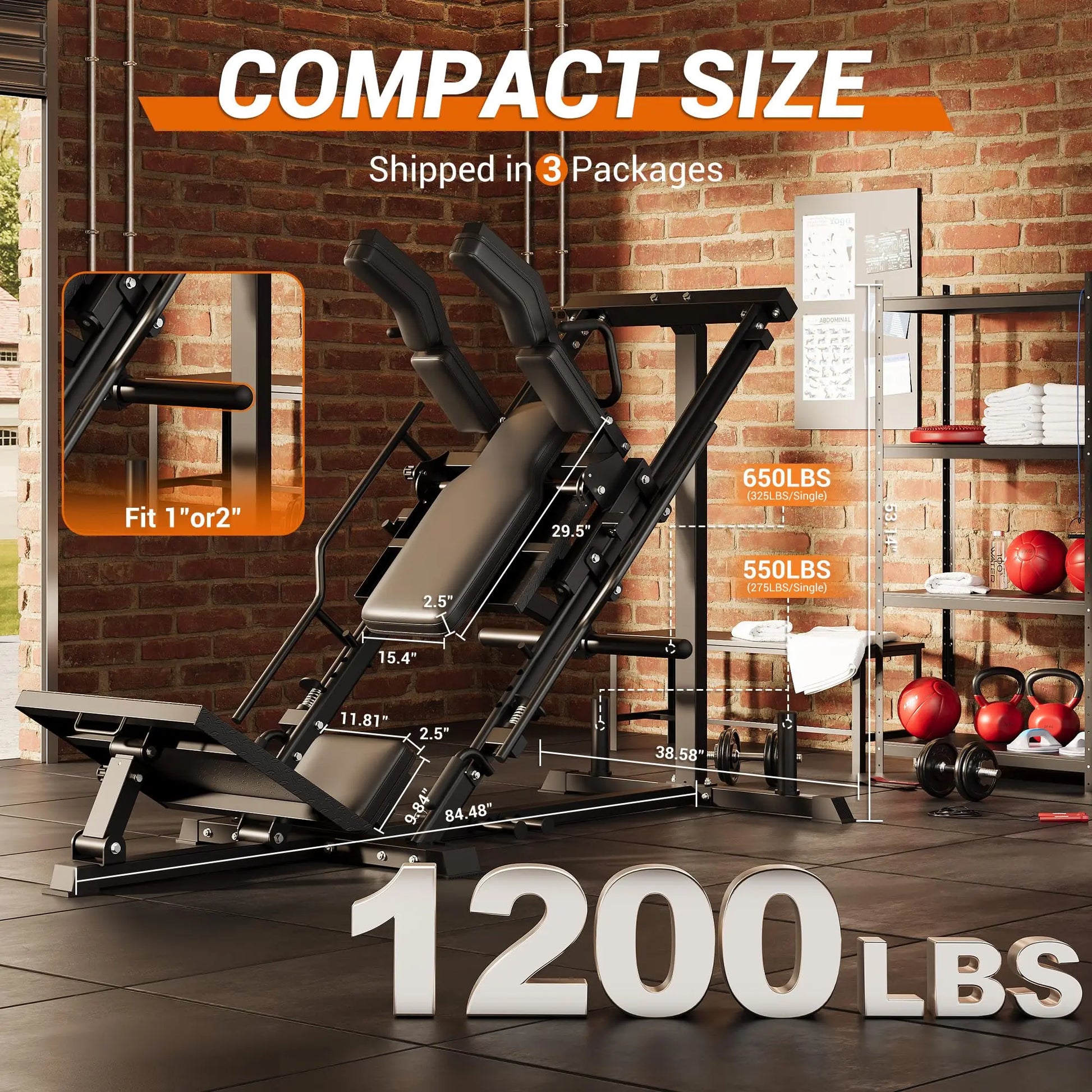 Leg Press Hack Squat Machine for Home Gym, Professional Deep Squat Machine & Shoulder Press Workout Equipment with Adjustable Backrest, Fits 1" & 2" Plates, Strength Training Gym Equipment