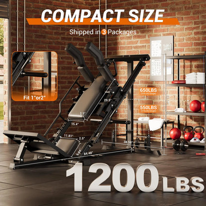 Leg Press Hack Squat Machine for Home Gym, Professional Deep Squat Machine & Shoulder Press Workout Equipment with Adjustable Backrest, Fits 1" & 2" Plates, Strength Training Gym Equipment