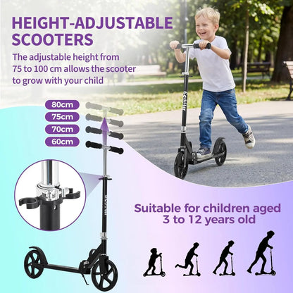 Lightweight Aluminum Folding Kick Scooter for Adults & Kids, Compact Commuter with 8-Inch Big Wheels and Wide Deck, Supports 220 Lbs, Foldable, Adjustable, Foldable Scooter, Kickscooter, Unisex, Ride on Scooter, One-Second Fold