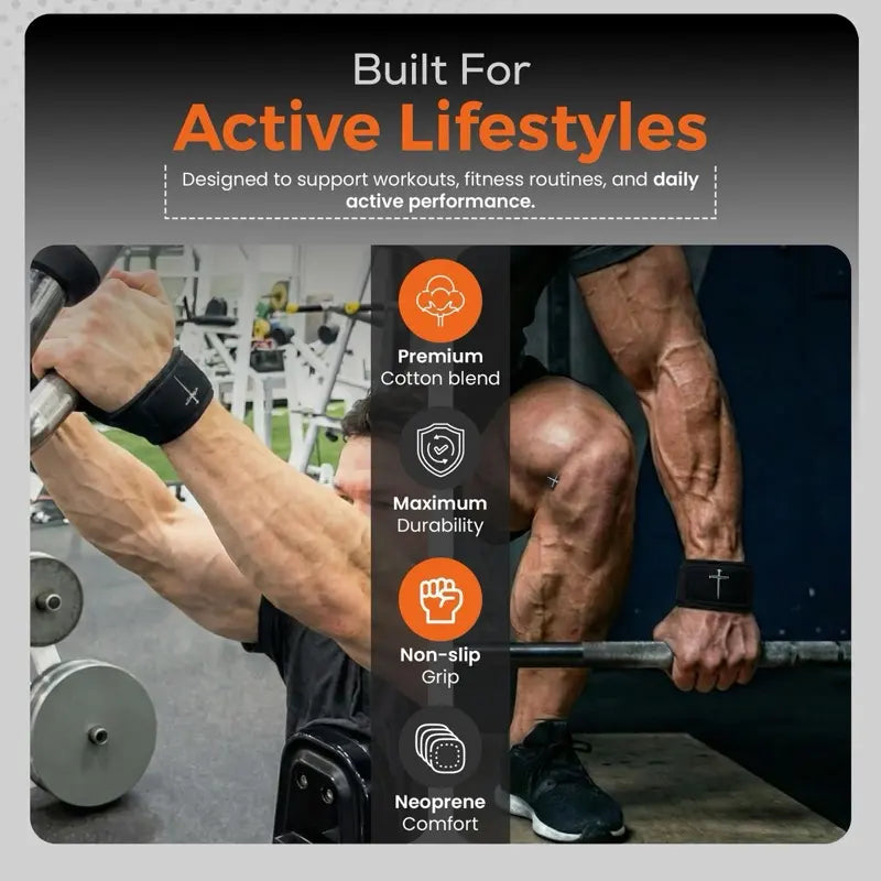 Christian Weight Lifting Straps - Black Cross Design for Enhanced Grip and Support