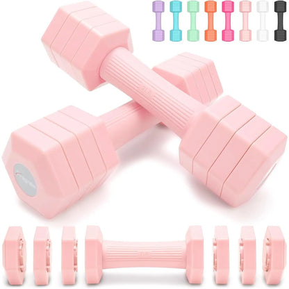 Adjustable Dumbbells Set, 4 in 1 Hand Weights Set for Women Men 10 LB/ 12 LB Dumbbell Pair Each 2Lbs 3Lbs 4Lbs 5Lbs Weights Dumbbells Set with TPU Soft Rubber Handle for Gym Exercise Fitness