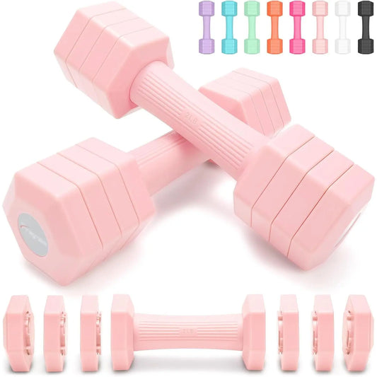 Adjustable Dumbbells Set, 4 in 1 Hand Weights Set for Women Men 10 LB/ 12 LB Dumbbell Pair Each 2Lbs 3Lbs 4Lbs 5Lbs Weights Dumbbells Set with TPU Soft Rubber Handle for Gym Exercise Fitness
