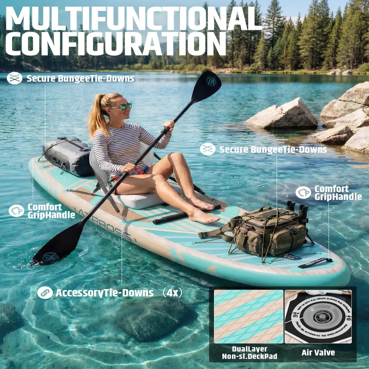 [Dealsforyoudays] 12'X36" Blow up Stand up Paddle Board, Wide Stable PVC Outdoor Sport SUP for Beginners, 500 Lbs Capacity with Kayak Seat, Safety Leash, Waterproof Phone Bag, Repair Kit, Camping Compatibility, Blow up Paddle Board, Stability Paddleboard,