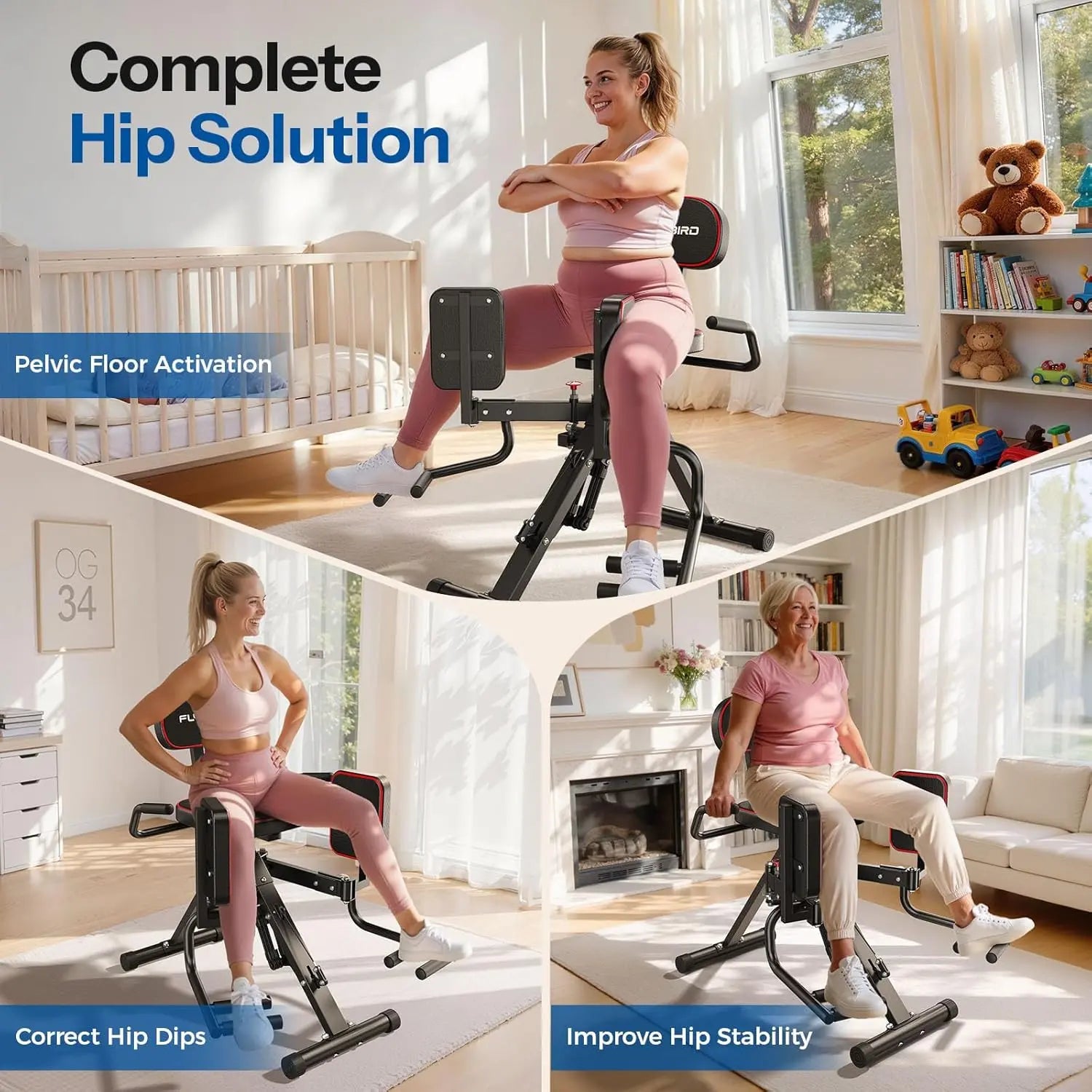 FED Fitness Series HA1 Hip Abductor Machine & Adductor Machine for Home Gym, Glute & Inner Thigh Trainer with 6 Adjustable Resistance Bands, Dual Foot Bar, up to 108LBS Resistance Home Exercise Equipment